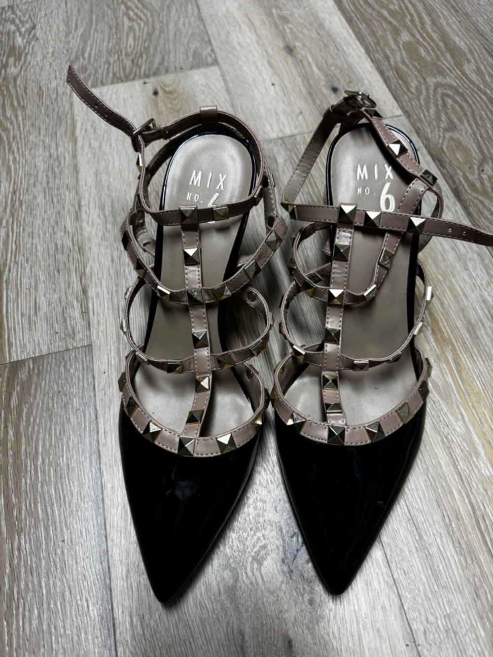 Mix No. 6 Black and Brown Studded Strappy Heels
